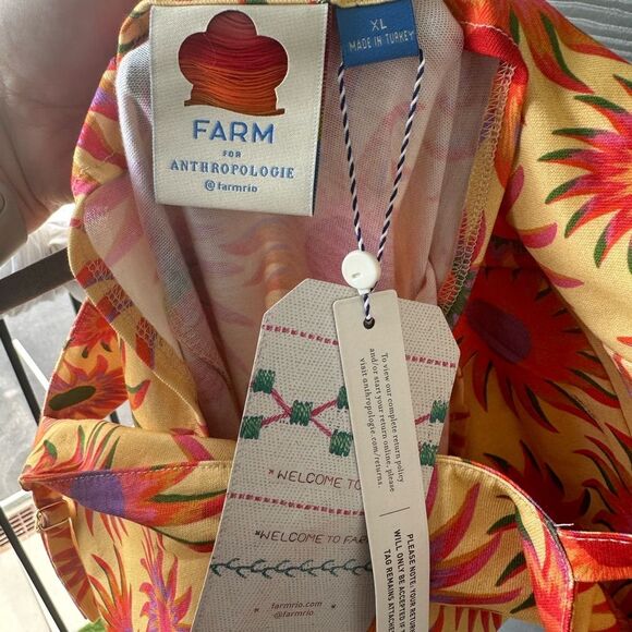 Farm Rio Anthropologie Slim Fringe Mini Dress Sun Motif Yellow Size XL NWT - Picture 5 of 8